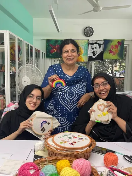 A beautiful family moment captured. A mother and her two daughters enjoying a creative afternoon together at my punch needle workshop.