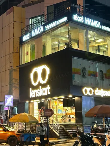 The view of our JP Nagar studio at night. The glass facade offers a glimpse into the calm and focused energy of our evening classes.