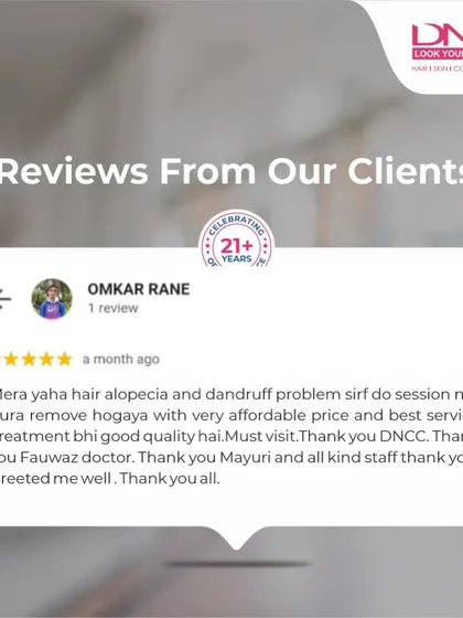 This client review mentions how his alopecia and dandruff problem was resolved in just two sessions at an affordable price. He thanks my team for the good quality treatment and welcoming service.