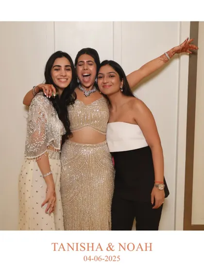 The bride and her friends celebrating with pure joy at the sangeet. We make sure to capture the bride's special moments with her closest friends throughout the wedding festivities.