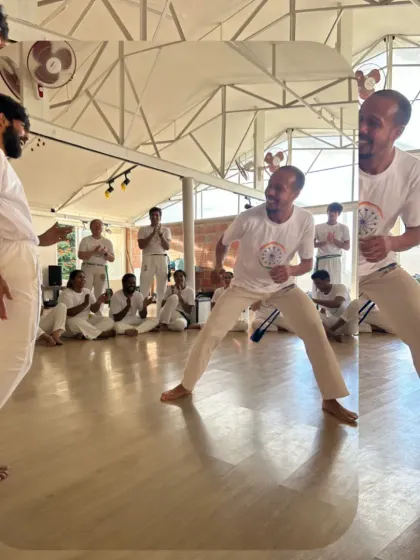 This isn't just practice. It’s presence, people, and power. A moment of connection and play between two capoeiristas during our Batizado event, surrounded by the energy of the roda.