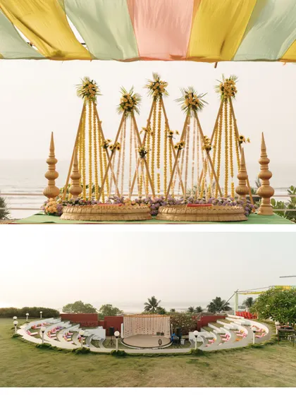 A look at the stunning beachside decor for a Haldi ceremony. We capture the details of the event setup to tell the complete story of the wedding.