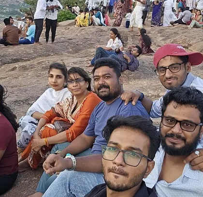 A group selfie while resting on the rocks at Hampi. It's a great place to explore with new friends.