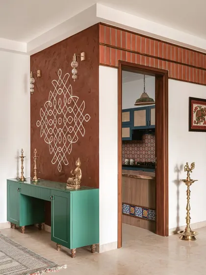 A duplicate of image 27, showing the beautiful kolam art in the foyer.