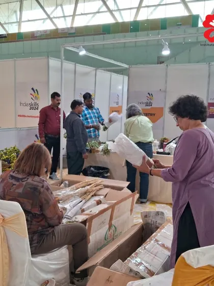 Behind the scenes at IndiaSkills 2024 in New Delhi. Our team is hard at work unboxing and preparing mountains of fresh flowers and supplies for the national floristry competition, setting the stage for an incredible display of talent.
