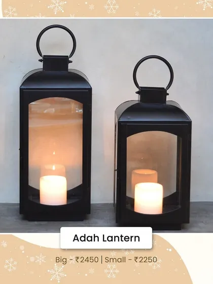 The Adah Lantern in a black finish offers a more modern, minimalist look. Its simple frame is perfect for showcasing a beautiful candle.