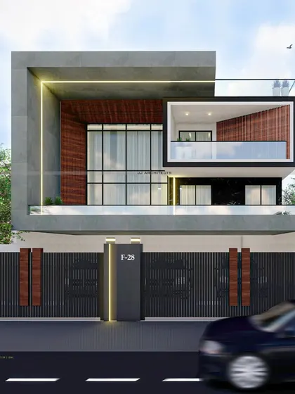 A 3D render of a duplex home, identical to ID 1, showcasing our design for a 500 sq. yard plot in South Delhi.