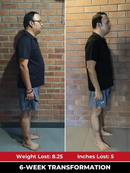 The side profile of Hitesh's transformation demonstrates what's possible with the right support, even after hitting a wall.
