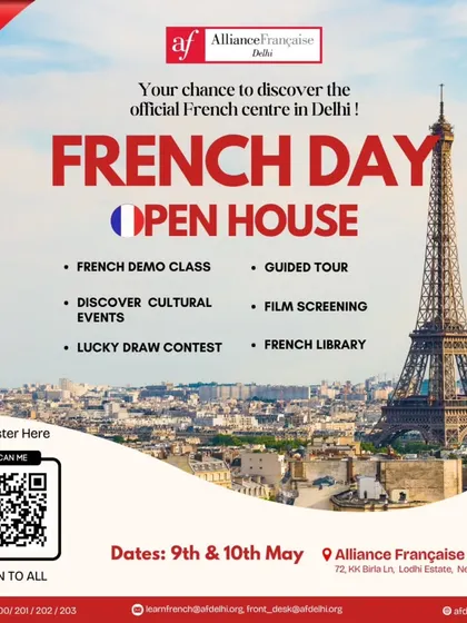 The poster for our French Open Day, detailing the activities and a special lucky draw contest. We create exciting, multi-activity events to welcome the entire Delhi community to our campus.