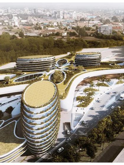 An aerial view of our winning competition design for the Baiyyappanahalli Train Station in Bengaluru. The concept reimagines the station as a floating urban green roof, reviving the "garden city" identity through sustainable, transit-oriented masterplanning.