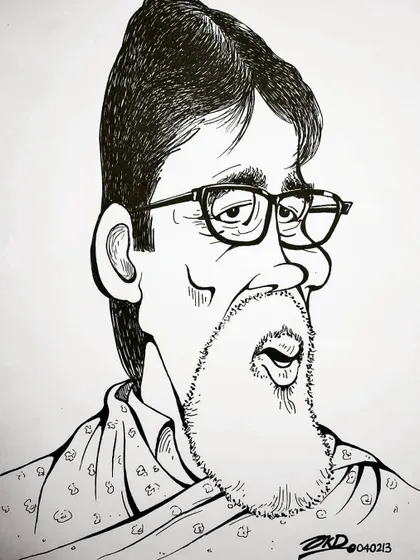 A get-well-soon caricature for the superstar Amitabh Bachchan. This drawing was made to send positive wishes during his recovery.