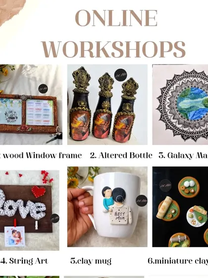 My online workshop library also includes faux wood frames, altered bottles, galaxy mandalas, string art, clay mugs, and miniature clay food.