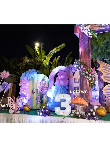A close-up of the side decor for the outdoor butterfly party.