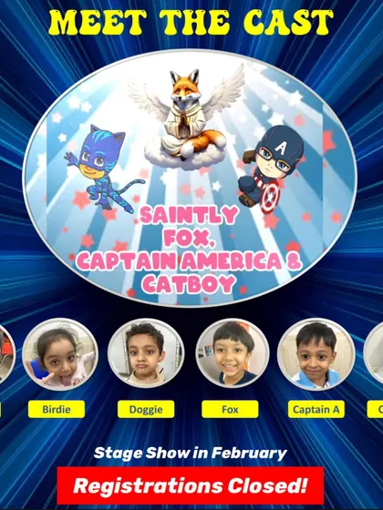 Introducing the cast for another original story: "Saintly Fox, Captain America & CatBoy". This popular theatrical for our younger students is already fully booked.