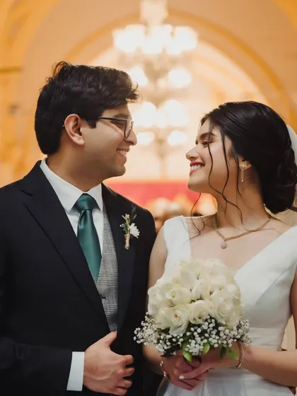 That look of love. For this bride, I created a soft, romantic makeup look with a gentle focus on the eyes and a custom lip shade to perfectly match the moment.