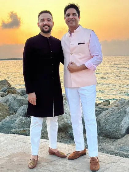 With a friend and collaborator at a beautiful sunset beach wedding. Working with a great team is essential to creating a seamless and unforgettable experience.