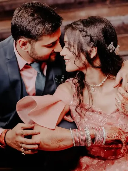 An intimate and romantic close-up of a newly engaged couple, capturing their loving gaze.