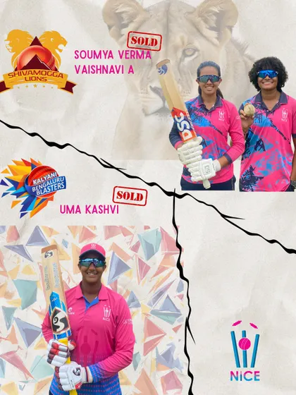 The NICE Devils are ready to cause chaos. This graphic shows our players being picked by various teams in the KSCA Maharani Trophy, a key feeder league for the WPL.