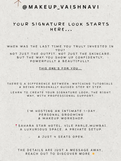 This is your invitation to invest in yourself. Learn how to create your signature look with professional, step-by-step guidance in one of my intimate personal grooming and makeup workshops.