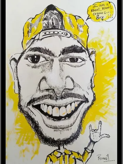 A close-up of the "Kool Boy" caricature, showcasing the detailed ink work and use of color.