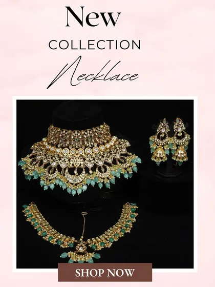 This complete set, including a choker, rani haar, and maang tikka, is part of our new collection available for rent.