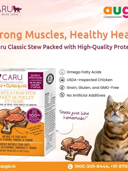 This Caru Classic Chicken & Crab Stew is packed with high-quality, USDA-inspected chicken. It's a grain-free, GMO-free formula with no artificial additives, so it tastes just like homemade.