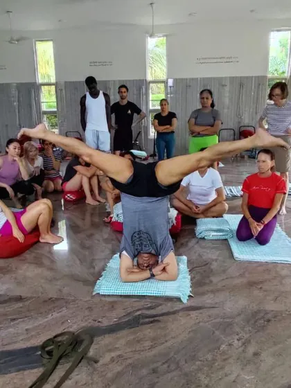 Additional images from my personal practice and teaching sessions, demonstrating a wide variety of asanas and the use of props. Each photo shows a moment of exploration in the journey of yoga.