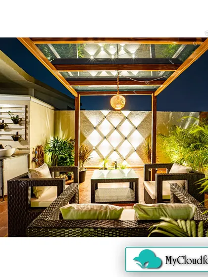 This rooftop terrace is a perfect example of how I transform urban spaces into luxurious escapes. With custom lighting, comfortable seating, and lush greenery, I created an elegant setting for evening relaxation and entertainment under the stars.