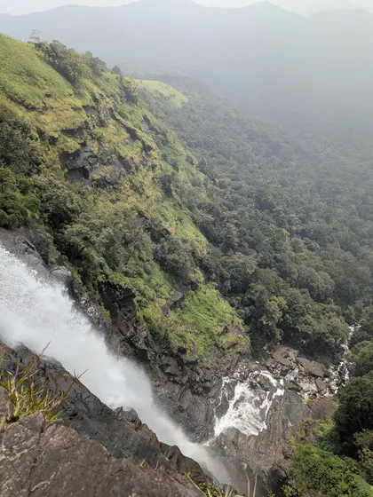 The breathtaking view from the top of Bandaje falls, looking down as the water plunges into the valley below.