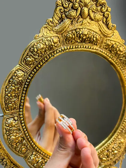 A beautiful shot of one of my new diamond rings, reflected in an antique-style mirror. This multi-band design gives the illusion of a stacked set, creating a look that is both modern and timeless.