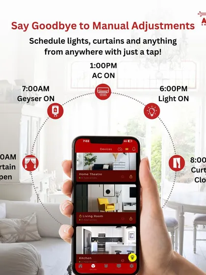 Say goodbye to manual adjustments. The Alisan app allows you to schedule everything, from your geyser in the morning to your curtains at night, giving you complete control and saving energy.