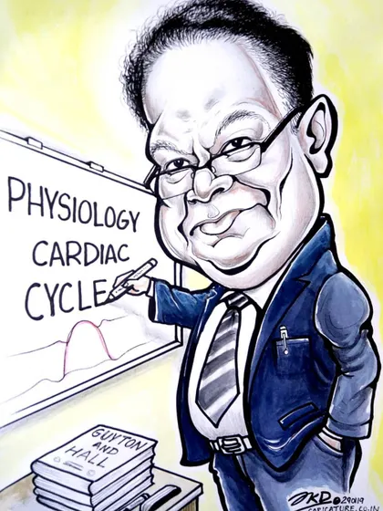 This caricature shows a professor in his element, teaching a complex subject. It's a great example of a themed professional gift that highlights a person's dedication to their work.