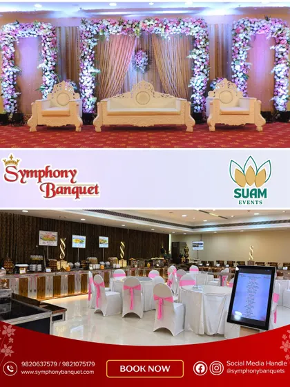 We customize decor for every occasion. This setup for a reception at Symphony Banquet features beautiful floral arches and coordinated pink and white table settings, all designed by our in-house team, SUAM Events, to create a romantic and elegant ambiance.