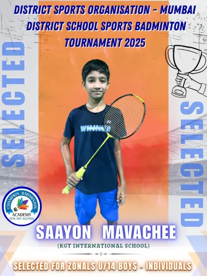 We are thrilled to announce that our student Saayon Mavachee has been selected for the Inter-School Badminton Zonals in the U/14 Boys category. This is a great step forward in his badminton journey.