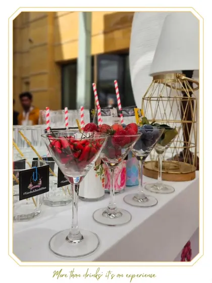 A beautiful garnish station with fresh berries and decorative elements. We provide everything needed to create visually stunning cocktails.