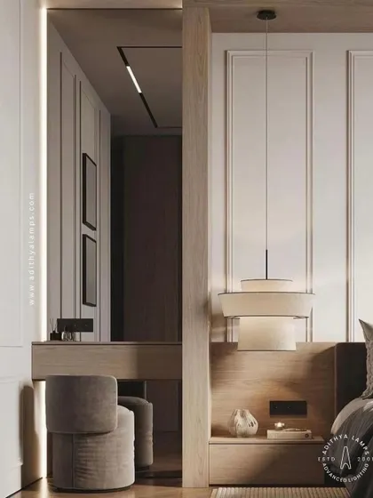 Our versatile profile lights can be integrated seamlessly into any space. Here, they are used to provide functional light for a dressing mirror and ambient light along a curtain pelmet, showcasing their adaptability.