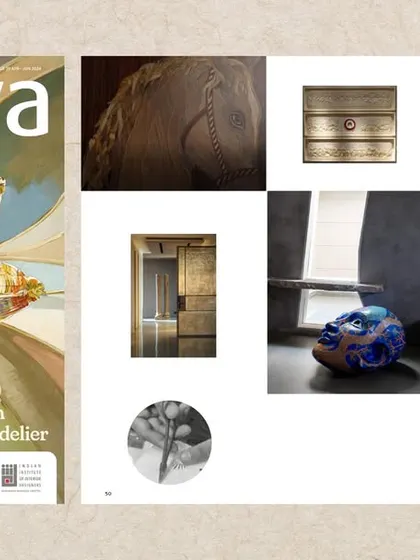 The cover of AntaryaMag Edition 39, alongside a mood board of our work. The feature, titled 'Reviving through crafty infusion,' delves into our process of working with artisans to preserve their skills.