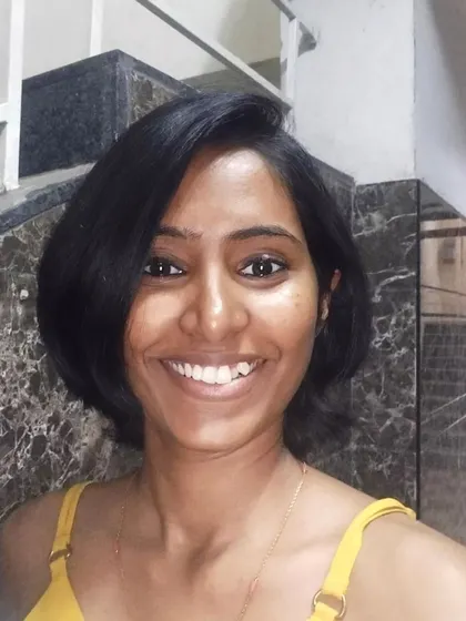 The final result of my client's hair transformation. Her smile says it all. A great haircut that suits your face shape is one of the best confidence boosters you can invest in.