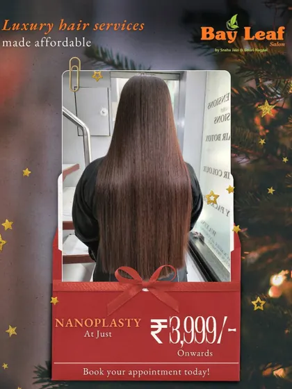 We make luxury hair services affordable. This client's hair after a Nanoplasty treatment shows the mirror-smooth, frizz-free results you can achieve at our salon.