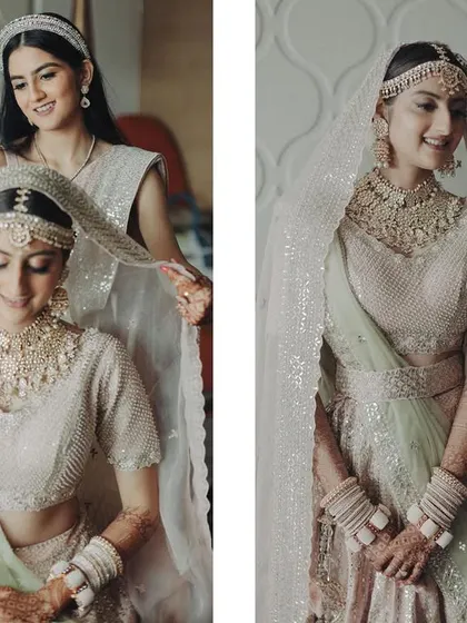 A diptych showing a bride and her sister sharing a quiet moment while getting ready. These images highlight the supportive and loving bond between siblings on a wedding day.