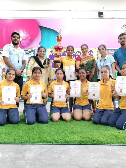 The senior girls' team with their certificates and trophy after the Inter-House tournament.