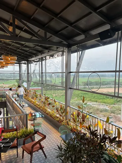 Another view of 'The Soda Factory', showing how we used planters along the mezzanine railing. This not only adds a decorative element but also enhances the view for diners on both levels of the pub.