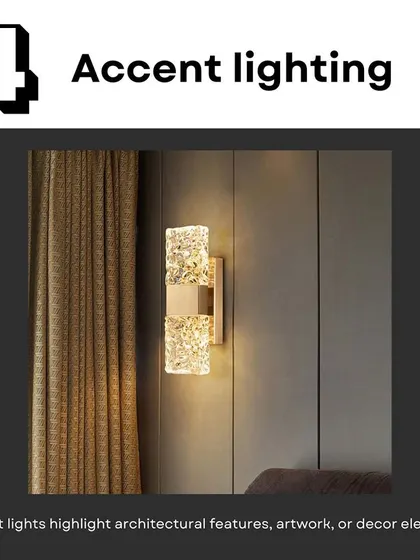 Accent lighting is used to highlight architectural features, artwork, or decor elements. It adds drama and visual interest, drawing attention to focal points in a room.