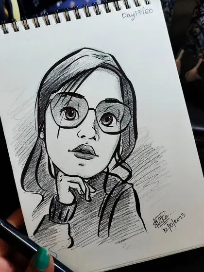 A stylish caricature portrait. The glasses and the pose give this sketch a very cool and modern feel.