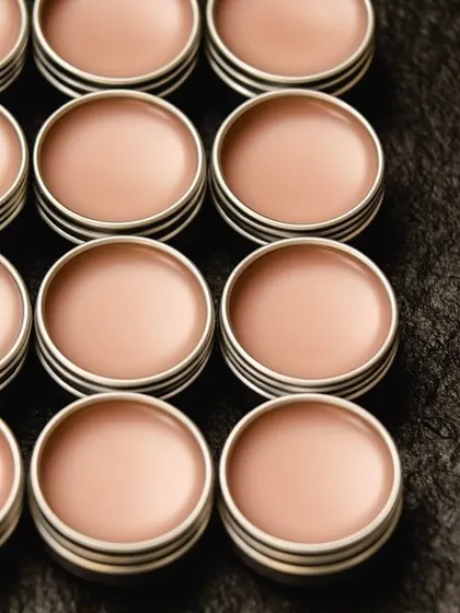 The lighter, peachy-toned lip balm, fully set and ready for labeling. This shade provides a very natural, healthy look.