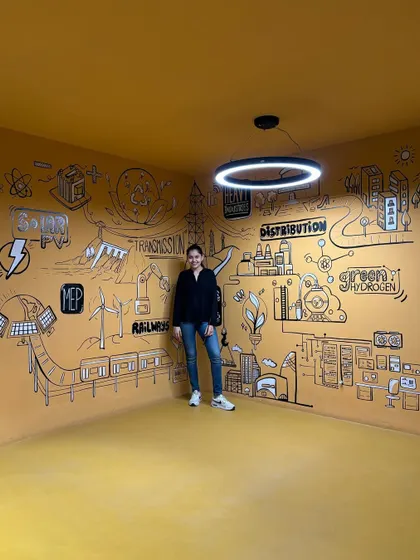 A full view of the doodle mural room. Creating an entire "experience room" is a unique selling proposition that can command higher project fees.