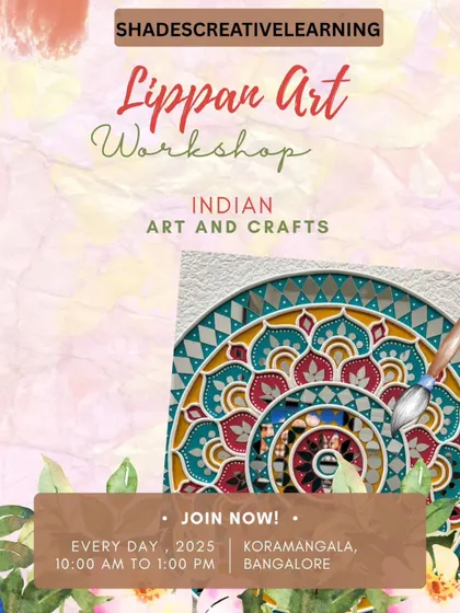 Our workshop poster for Lippan Art, a traditional mud and mirror work craft from Kutch, perfect for creating decorative wall art.