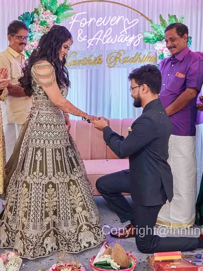 The pivotal moment of the proposal during an engagement ceremony, surrounded by the warm applause of family. I ensure I am positioned to capture this once-in-a-lifetime memory from the best angle.