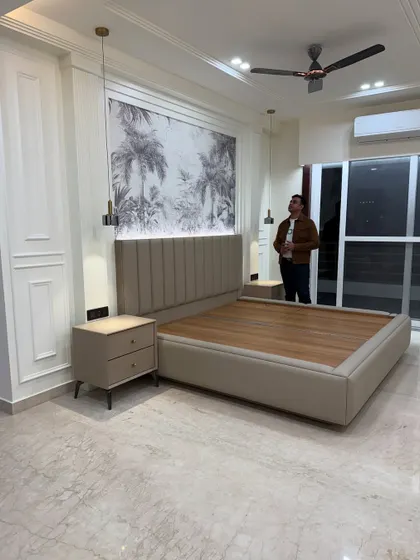 Another shot of the completed bedroom, highlighting the clean lines and serene color palette.
