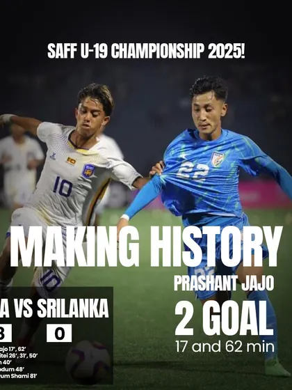 Making history on his debut! Our boy Prashant Jajo, wearing Jersey No. 22, scored two goals for India in an 8-0 win against Sri Lanka at the SAFF U-19 Championship.